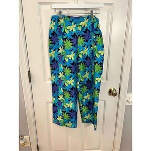 Vintage Giorgio Fiorline Collection Blue & Green Floral Print Cropped Pants sz 8